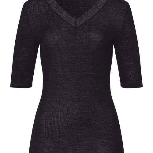 Woolen Lace Lace Trim Wool And Silk Top | Black 70829-019