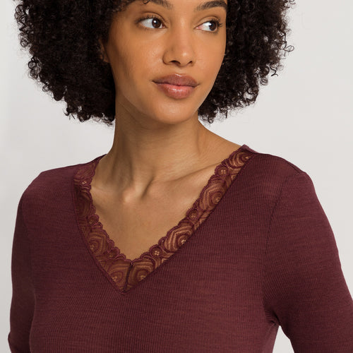 Woolen Lace Lace Trim Wool And Silk Top | Vivid Brown 70829-2421