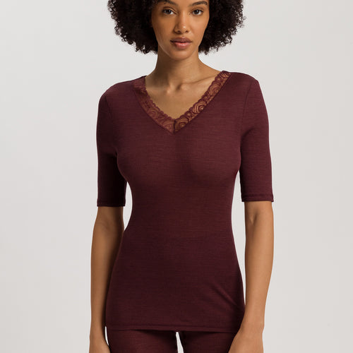 Woolen Lace Lace Trim Wool And Silk Top | Vivid Brown 70829-2421