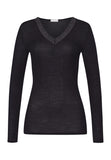 Woolen Lace Lace Trim Wool And Silk Top | Black 70830-019