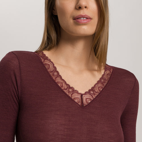 Woolen Lace Lace Trim Wool And Silk Top | Vivid Brown 70830-2421