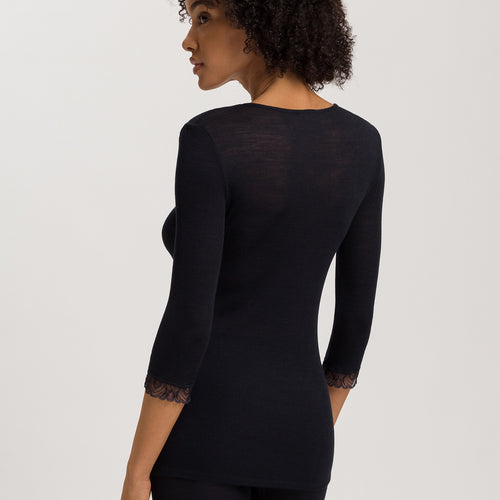 Woolen Lace Lace Trim Wool And Silk Top | Black 70831-019