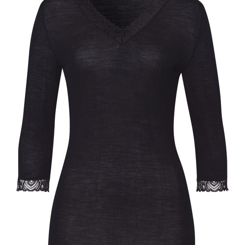 Woolen Lace Lace Trim Wool And Silk Top | Black 70831-019