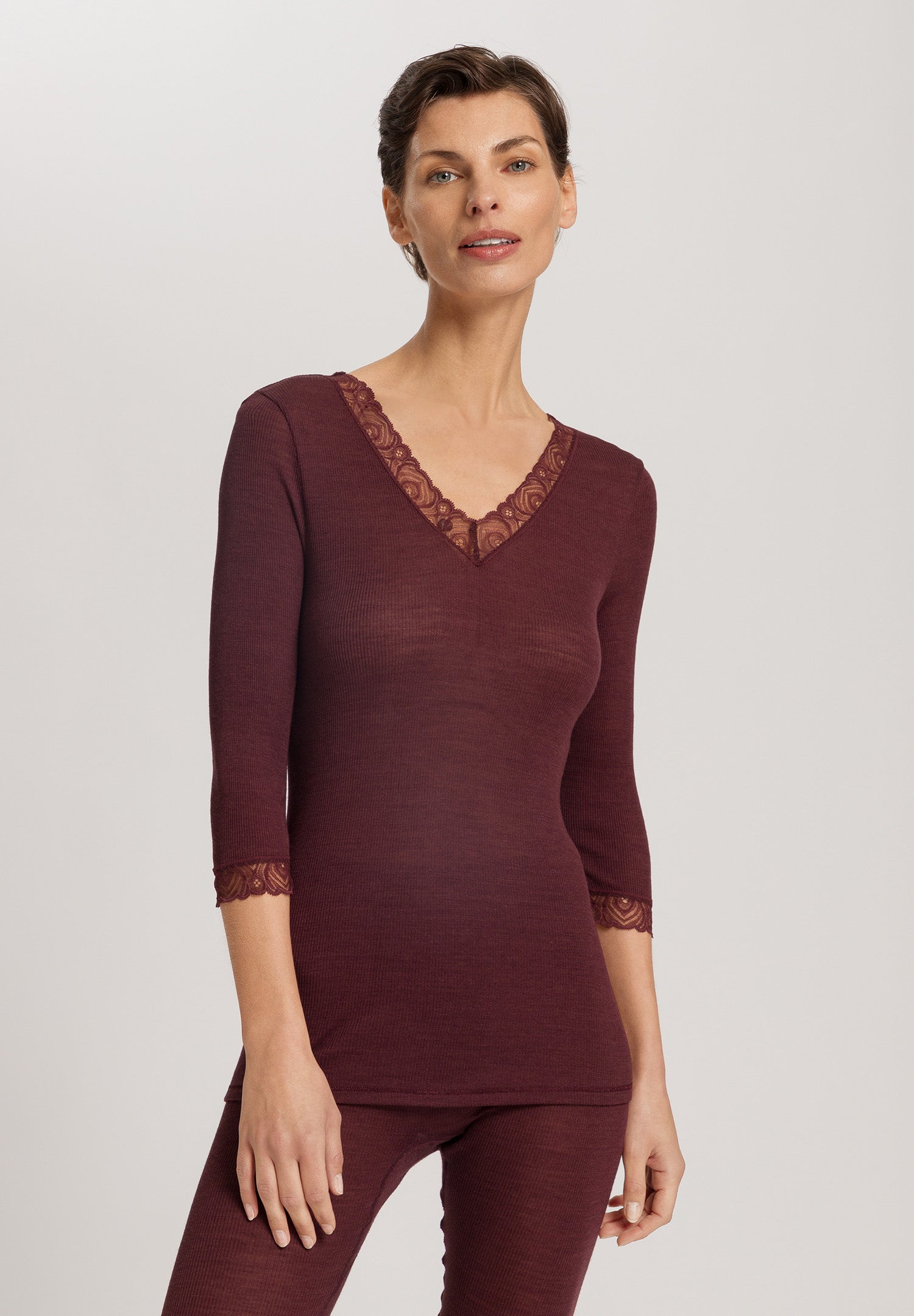 Woolen Lace Lace Trim Wool And Silk Top | Vivid Brown 70831-2421