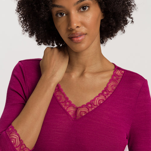 Woolen Lace Lace Trim Wool And Silk Top | Pink Tourmaline 70831-2473