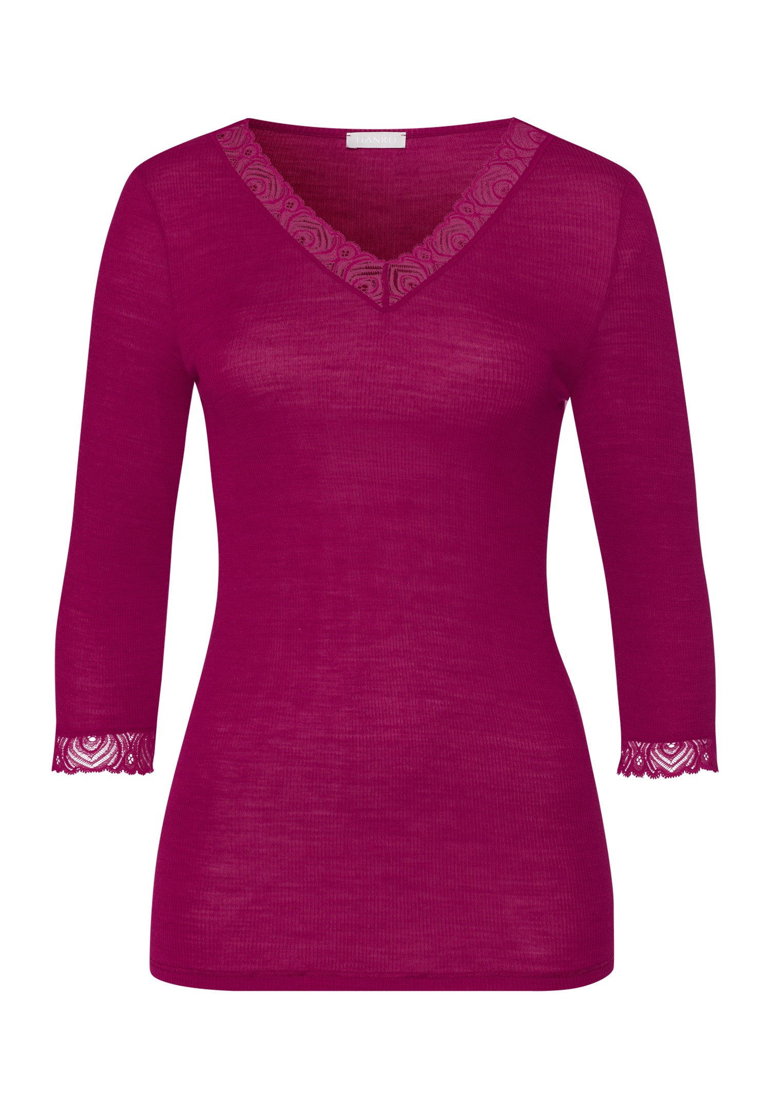 Woolen Lace Lace Trim Wool And Silk Top | Pink Tourmaline 70831-2473