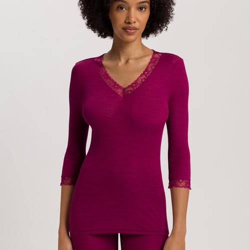 Woolen Lace Lace Trim Wool And Silk Top | Pink Tourmaline 70831-2473