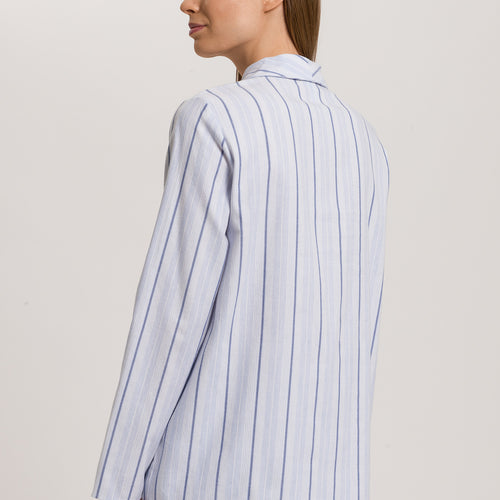 Loungy Nights Cotton Shawl Collar Shirt | Powder Blue Stripe 74967-3055