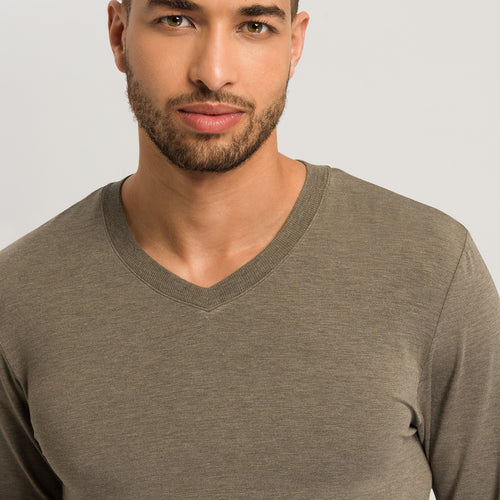 75036 Casuals L/Slv Shirt V-Neck - 1267 Dark Elmwood Melange