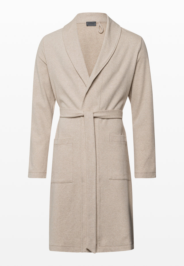 beige bathrobe on light grey background