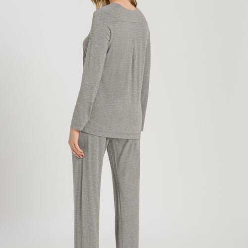 Champagne Flat Trim V-Neck Pajama Set | Grey Melange 76704-958