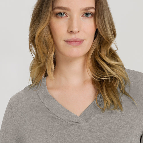 Champagne Flat Trim V-Neck Pajama Set | Grey Melange 76704-958