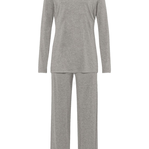 Champagne Flat Trim V-Neck Pajama Set | Grey Melange 76704-958