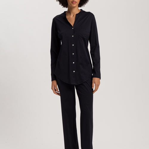 Cotton Deluxe Button Front Pajama Set | Black 77956-019