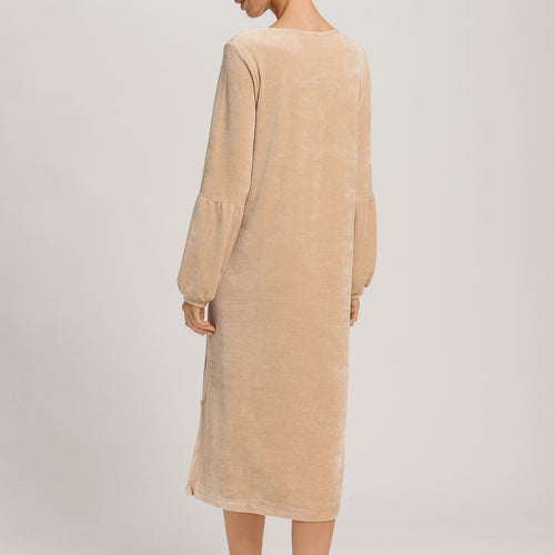 Favourites Round Neck Velvet Dress With Balloon Sleeves | Coffee Quartz 78110-2216