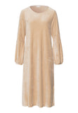 Favourites Round Neck Velvet Dress With Balloon Sleeves | Coffee Quartz 78110-2216
