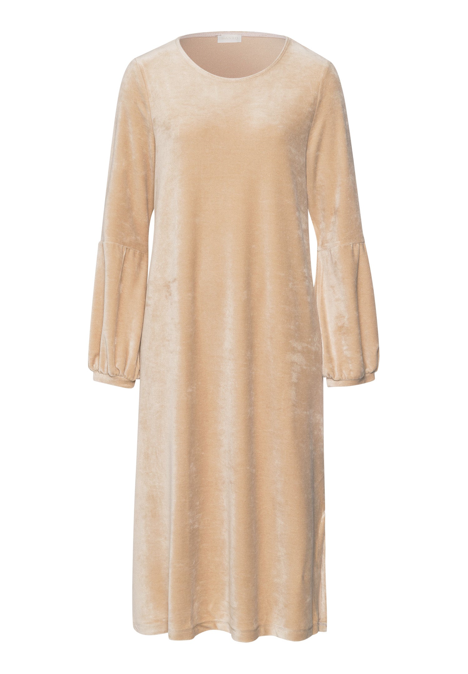 Favourites Round Neck Velvet Dress With Balloon Sleeves | Coffee Quartz 78110-2216