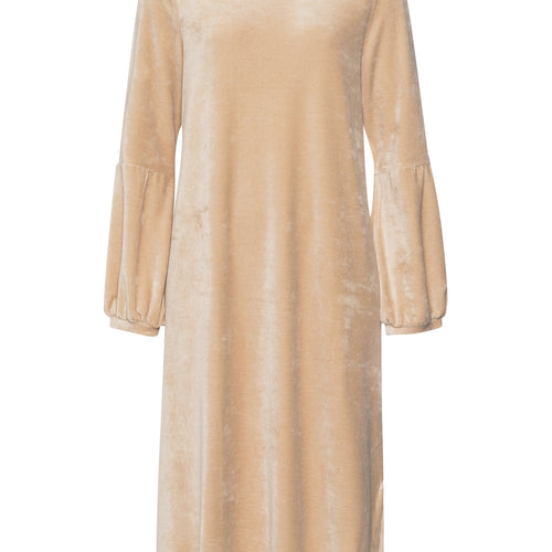 Favourites Round Neck Velvet Dress With Balloon Sleeves | Coffee Quartz 78110-2216