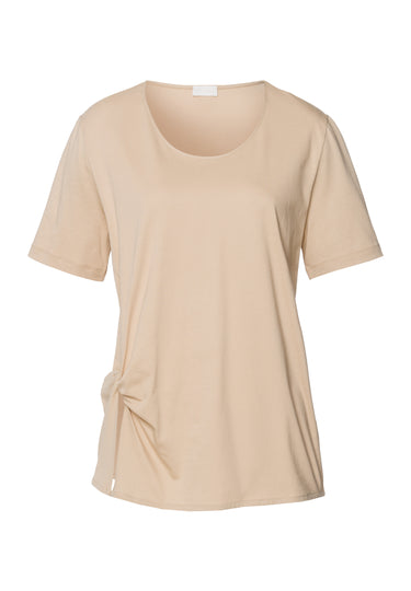 Natural Shirt Cotton Scoop Neck Top With Knot Detail | Iced Cappuccino 78402-2846