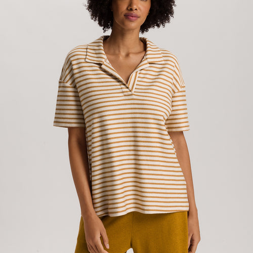 Summer Knits Organic Cotton Structured Collar Top | Golden Cumin Stripe 78881-3030