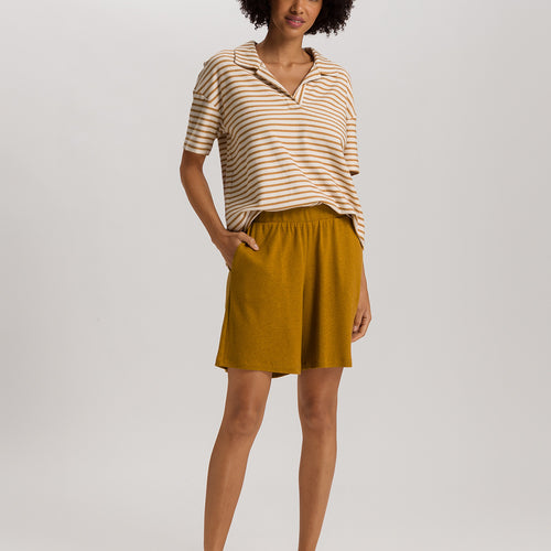 Summer Knits Organic Cotton Structured Collar Top | Golden Cumin Stripe 78881-3030