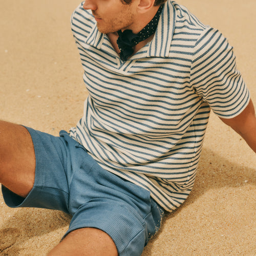 Loungy Summer S/Slv Shirt V-Neck | Deep Breeze Stripe 75785-3026