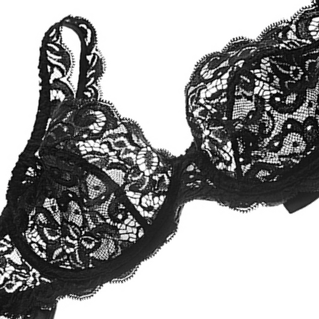 Close up image of Luxury Moments Underwire Bra in Black highlighting the lace