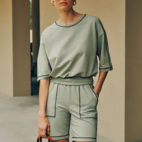 Natural Living Organic Cotton Drawsting Shorts | Crystal Green 78464-2732