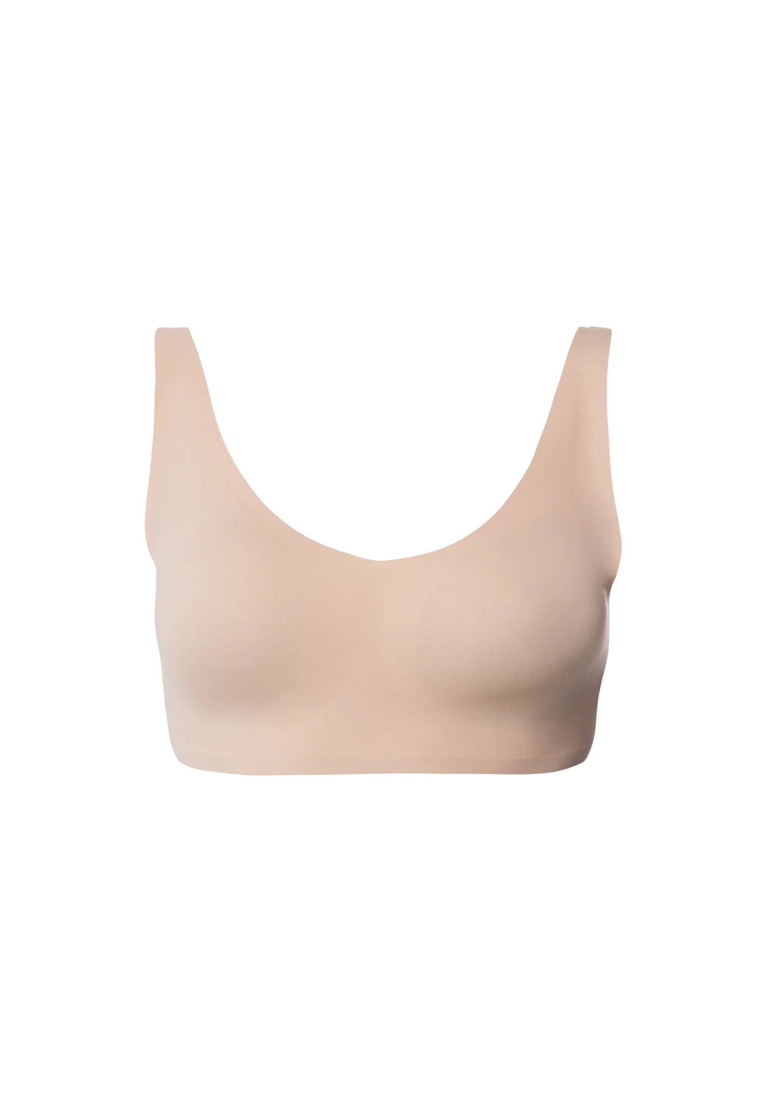 beige soft cup bra on white background