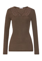 Marcia Lace Trim Wool and Silk Top | Natural Teak 70757-2768