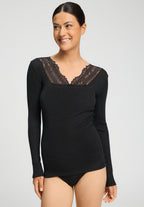 Marcia Lace Trim Wool and Silk Top | Phantom 70757-924