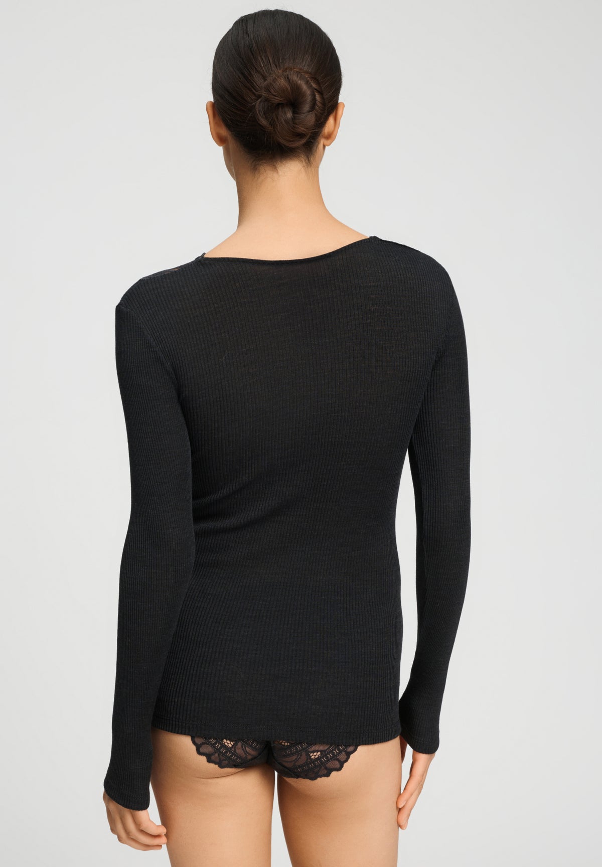 Marcia Lace Trim Wool and Silk Top | Phantom 70757-924
