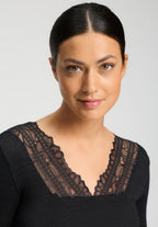 Marcia Lace Trim Wool and Silk Top | Phantom 70757-924