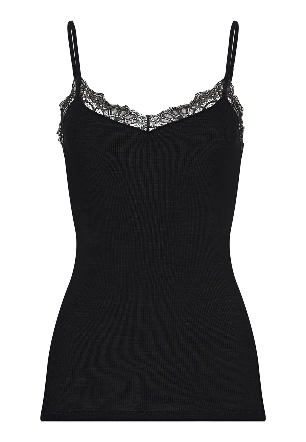Woolen Lace Lace Trim Wool and Silk Camisole | Black 70765-019