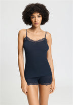 Woolen Lace Lace Trim Wool and Silk Camisole | Deep Navy 70765-1610