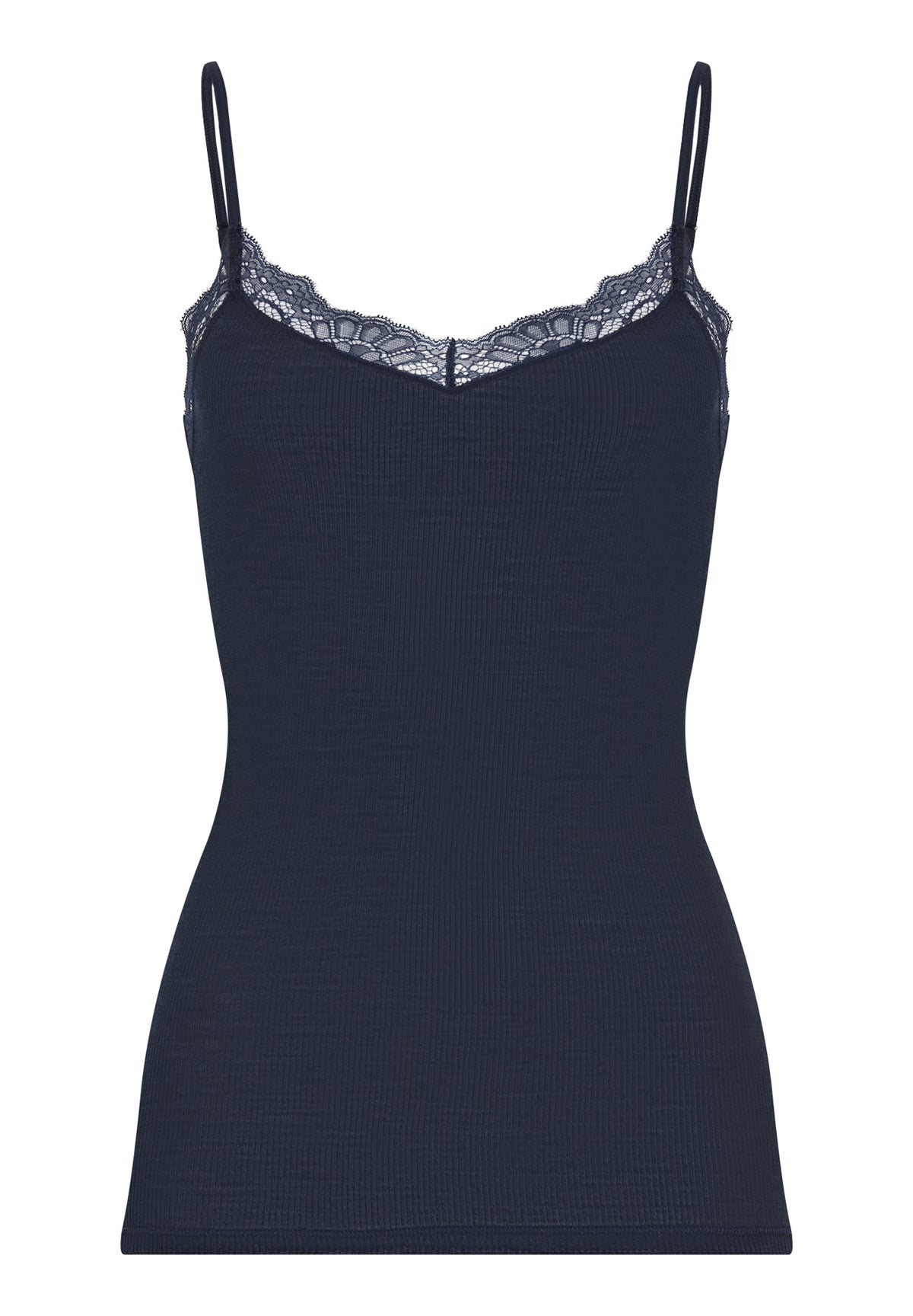 Woolen Lace Lace Trim Wool and Silk Camisole | Deep Navy 70765-1610