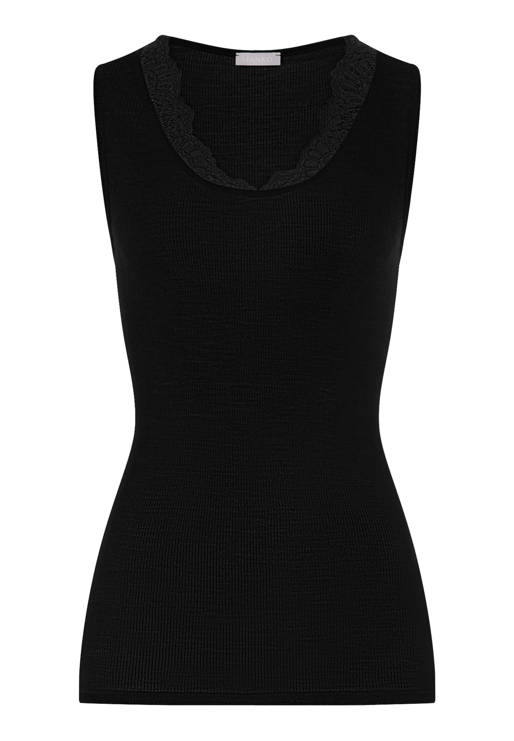 Woolen Lace Lace Trim Wool and Silk Tank Top | Black 70766-019