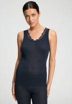 Woolen Lace Lace Trim Wool and Silk Tank Top | Deep Navy 70766-1610