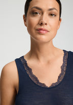 Woolen Lace Lace Trim Wool and Silk Tank Top | Deep Navy 70766-1610