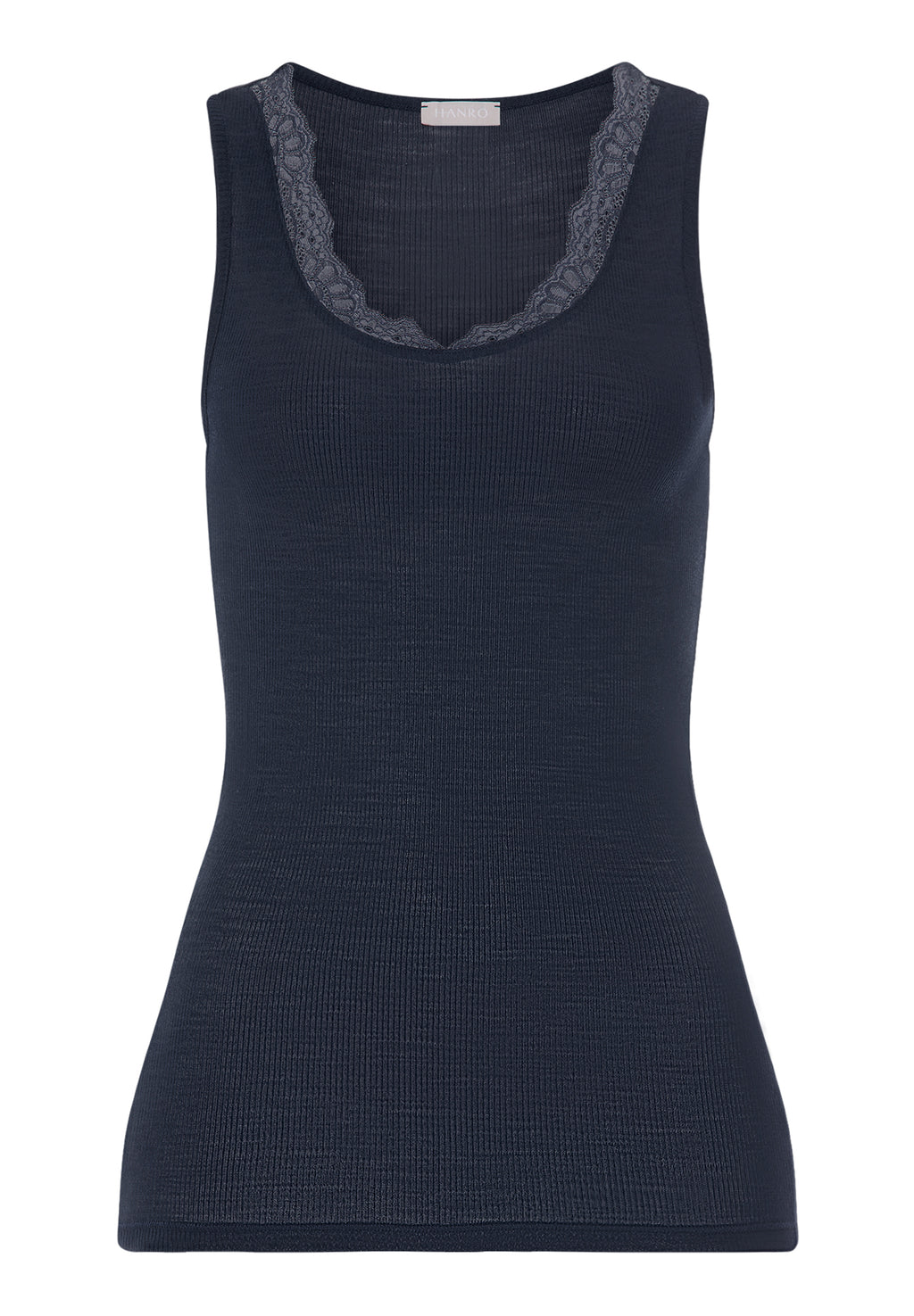 Woolen Lace Lace Trim Wool and Silk Tank Top | Deep Navy 70766-1610