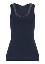 Woolen Lace Lace Trim Wool and Silk Tank Top | Deep Navy 70766-1610