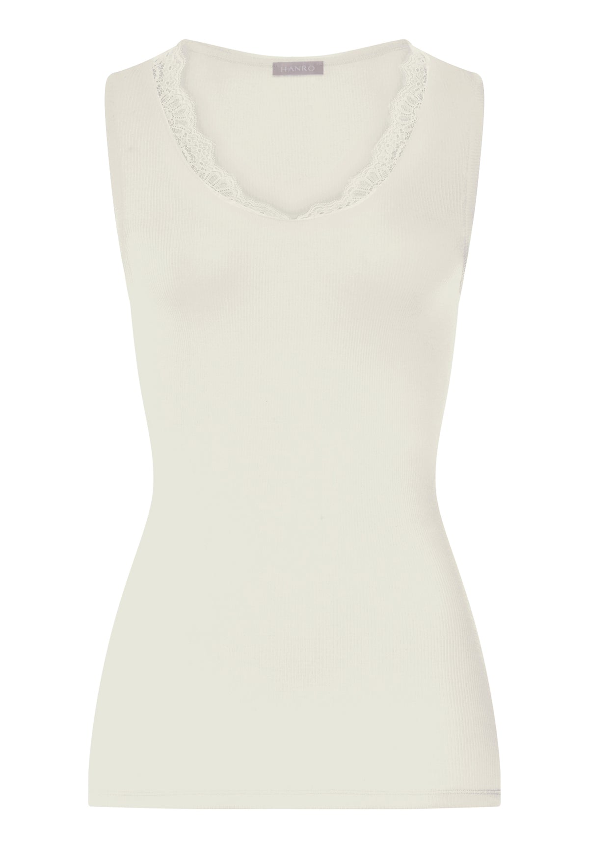 Woolen Lace Lace Trim Wool and Silk Tank Top | Misty White 70766-2123