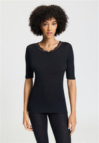 Woolen Lace Wool and Silk Crew Neck Top | Black 70767-019