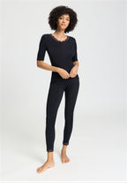 Woolen Lace Wool and Silk Crew Neck Top | Black 70767-019