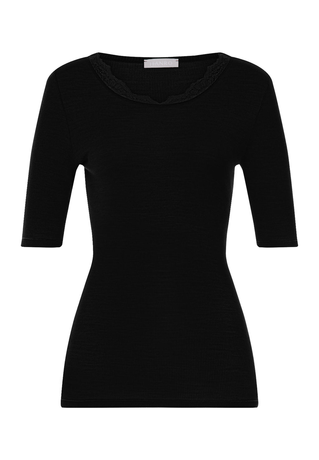 Woolen Lace Wool and Silk Crew Neck Top | Black 70767-019
