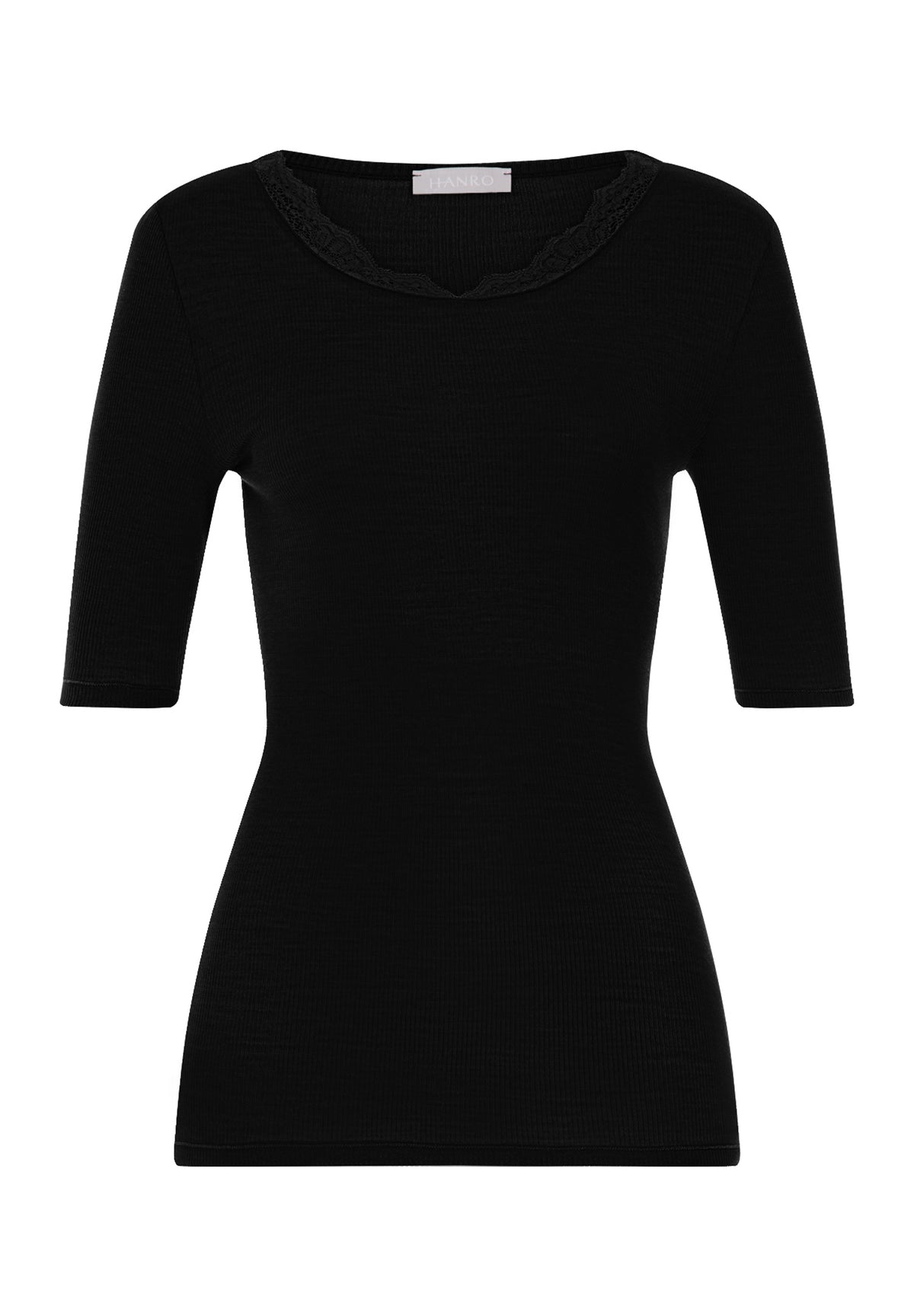 Woolen Lace Wool and Silk Crew Neck Top | Black 70767-019
