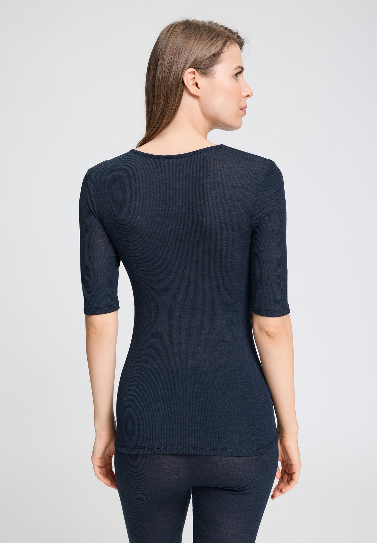 Woolen Lace Wool and Silk Crew Neck Top | Deep Navy 70767-1610