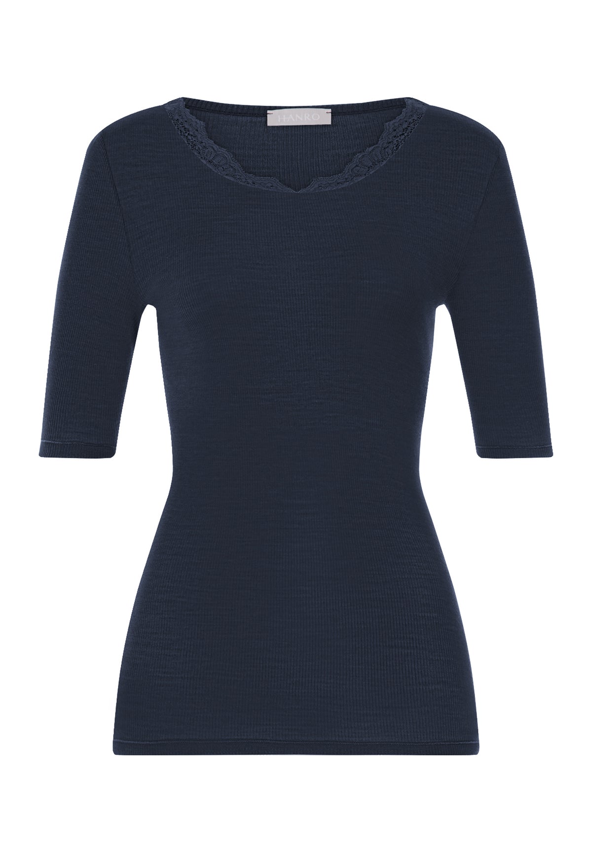 Woolen Lace Wool and Silk Crew Neck Top | Deep Navy 70767-1610