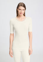 Woolen Lace Wool and Silk Crew Neck Top | Misty White 70767-2123