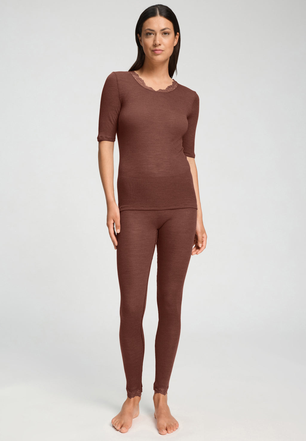 Woolen Lace Wool and Silk Crew Neck Top | Cinnamon 70767-2790